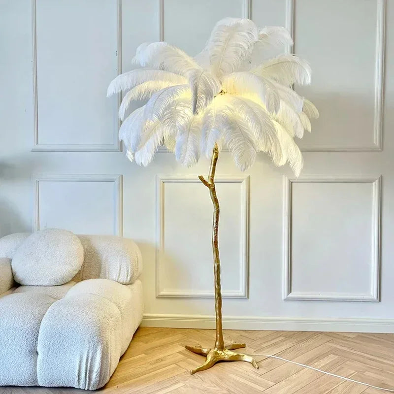 Luksusowa lampa stojąca piórkowa