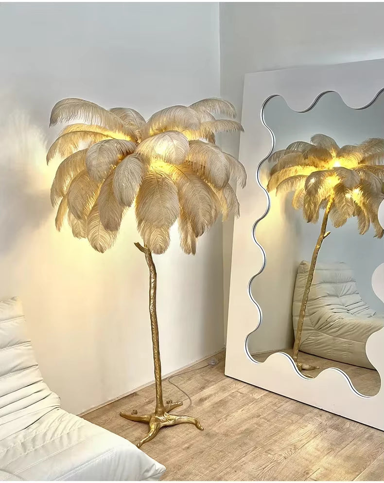 Luksusowa lampa stojąca piórkowa