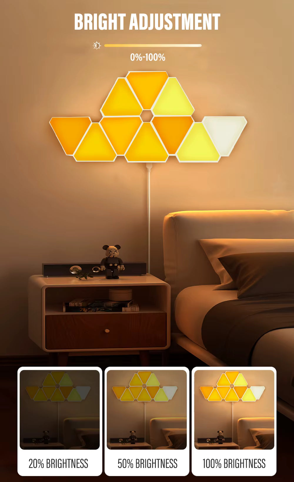 Lampa LED trójkątna WiFi do pokoju gier